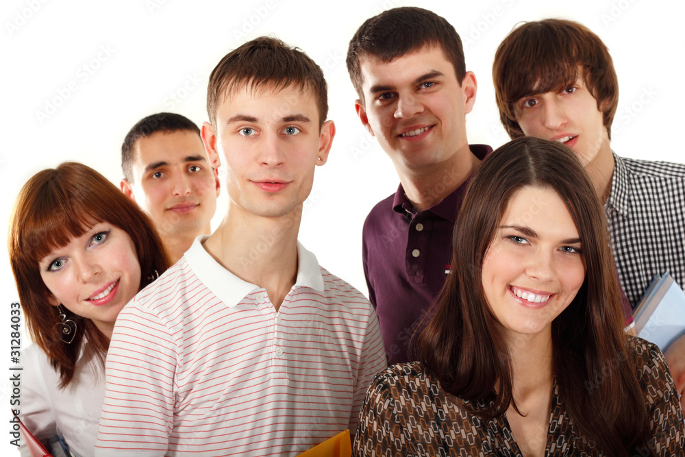 students happy group isolated on white students happy group isolated on white