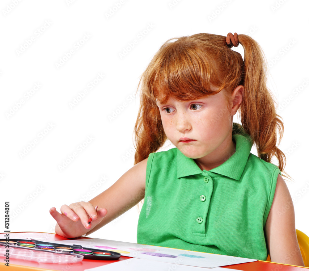 Creative little girl with watercolors Creative little girl with watercolors