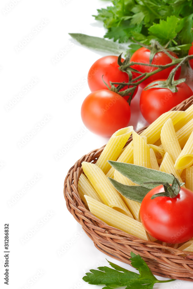 Pasta, tomatoes and parsley. Pasta, tomatoes and parsley.