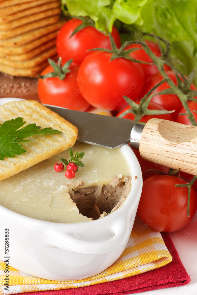 Cracker and pate. Cracker and pate.