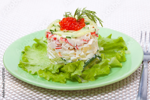 Fototapeta Naklejka Na Ścianę i Meble -  Salad of vegetables with red caviar