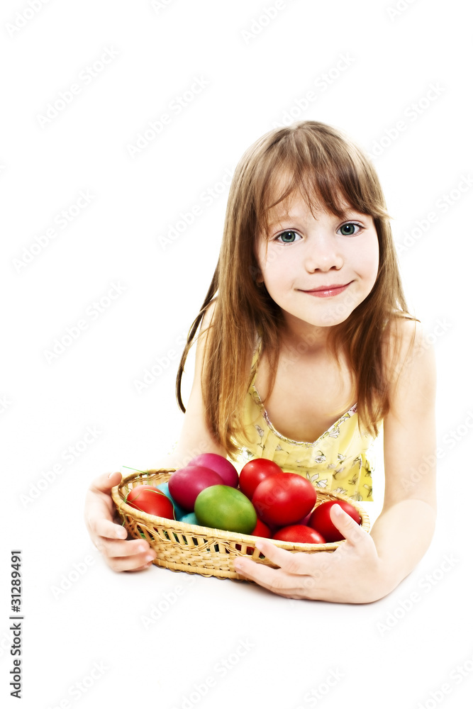 A pretty girl happy with her Easter eggs A pretty girl happy with her Easter eggs