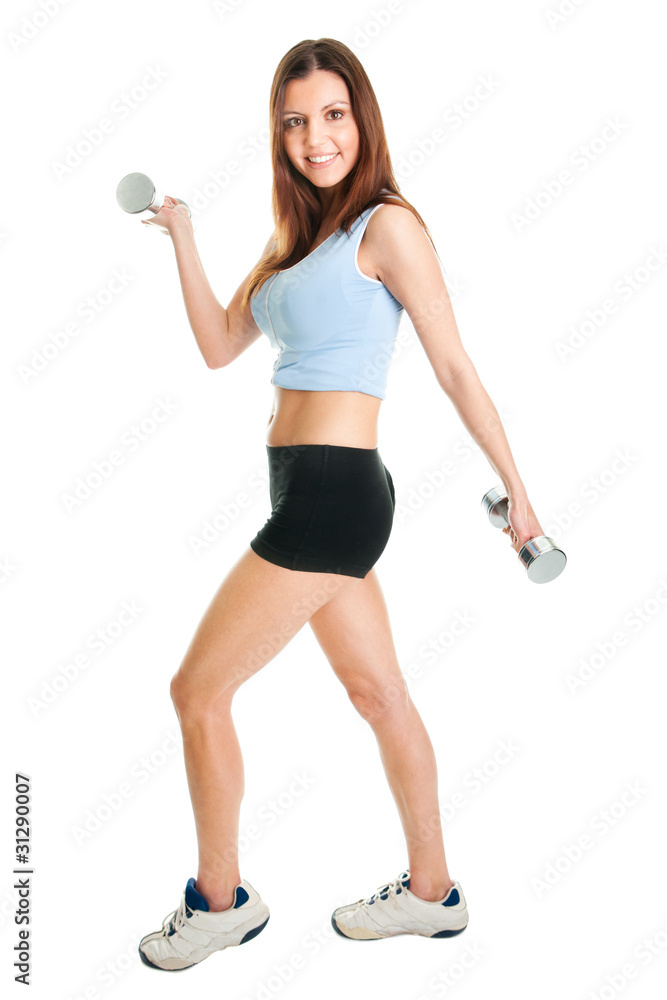Fitness woman exercising with dumpbells