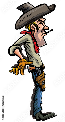 Cartoon cowboy ready to draw his guns