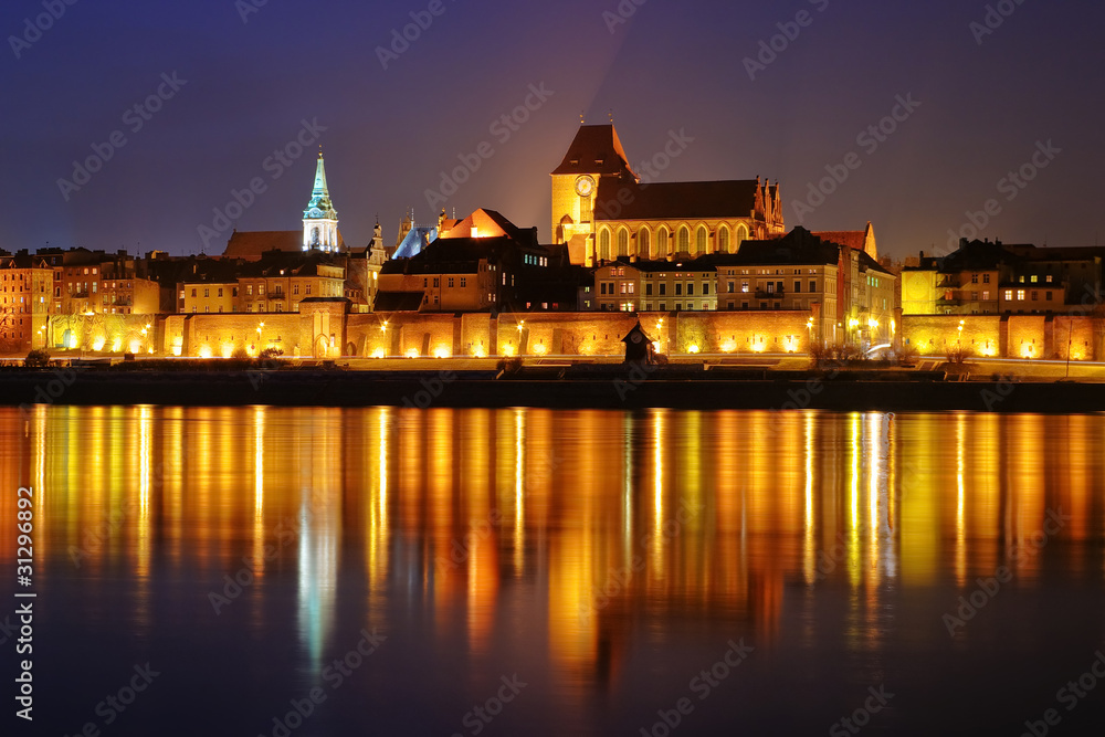 Night scene with medieval city