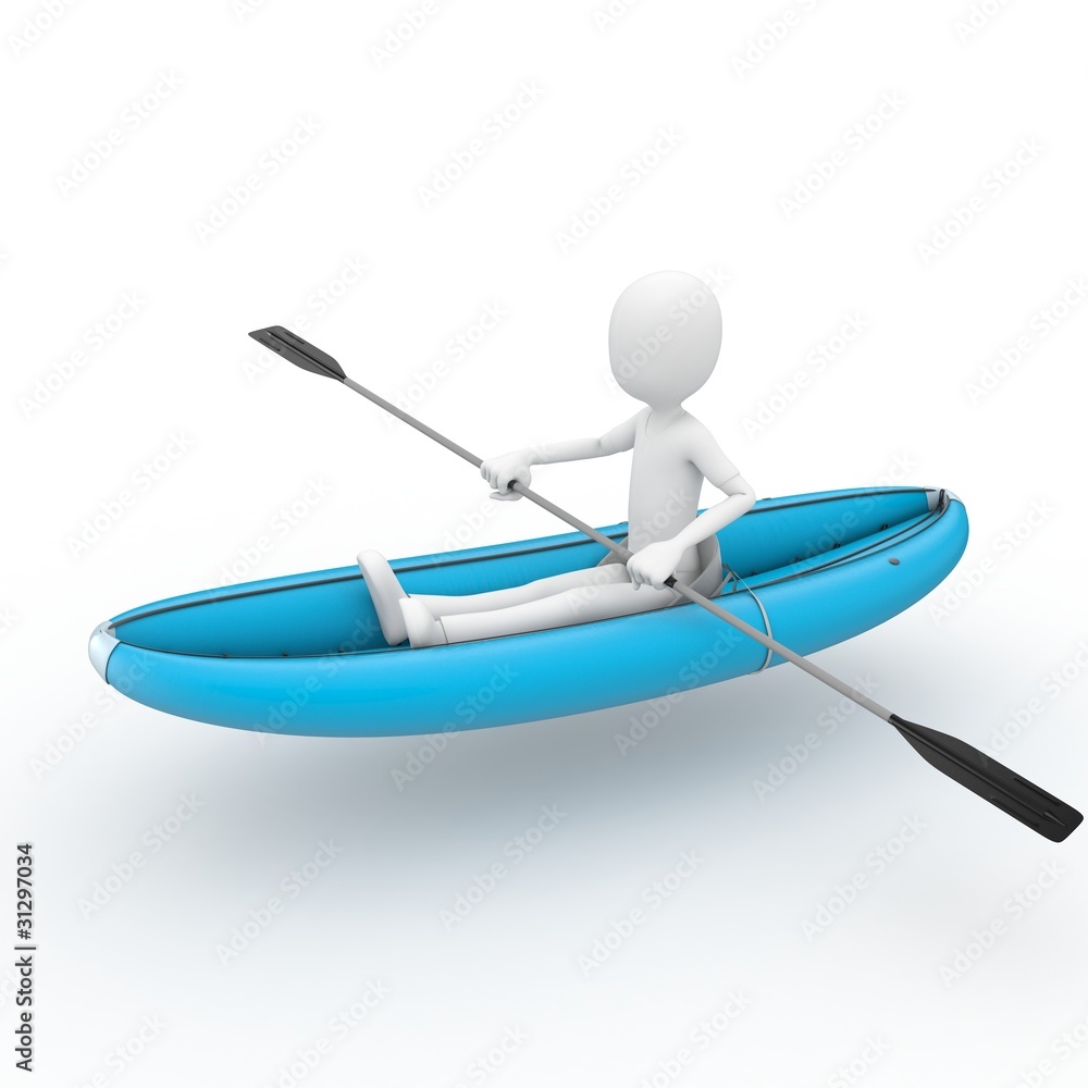 3d man rafting with  kayak