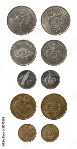 Seychellois Coins Isolated on White