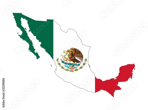 Mexico flag on country map