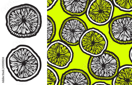 monochrome lemon slices and seamless backgroud