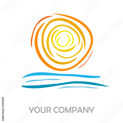 Logo sketch sun and sea # Vector