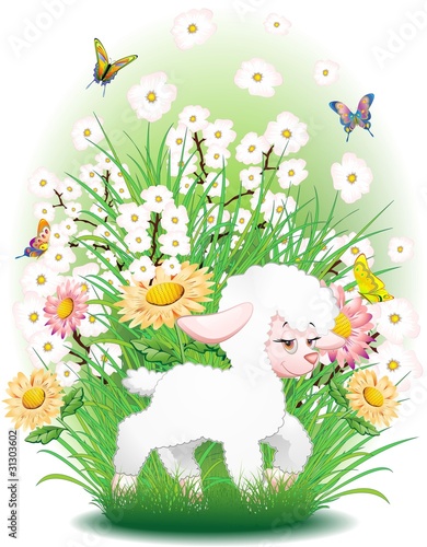 Agnello Cartoon-Cute Easter Sheep Background-Vector