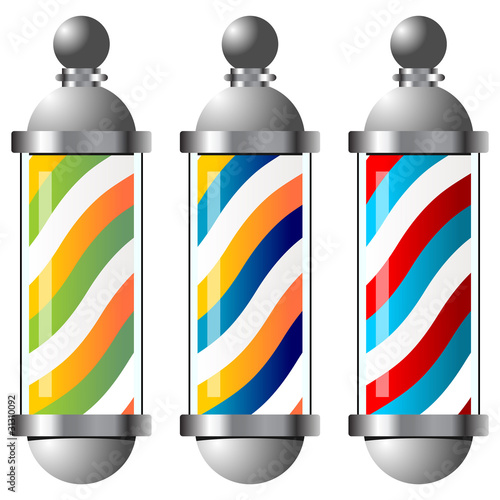 Different vintage barber pole over white background