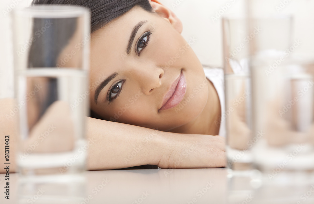 Beautiful Girl Young Hispanic Woman Looking Through Glasses of W Beautiful Girl Young Hispanic Woman Looking Through Glasses of W