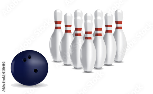 Bowling ball and skittles