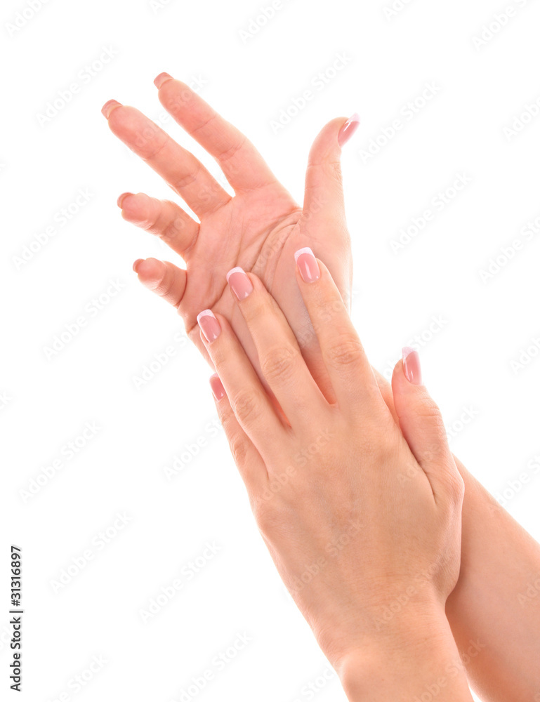 Woman's hand isolated on white