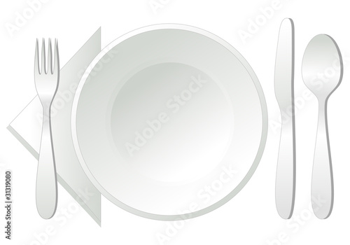 empty plate with spoon, knife and fork, vector