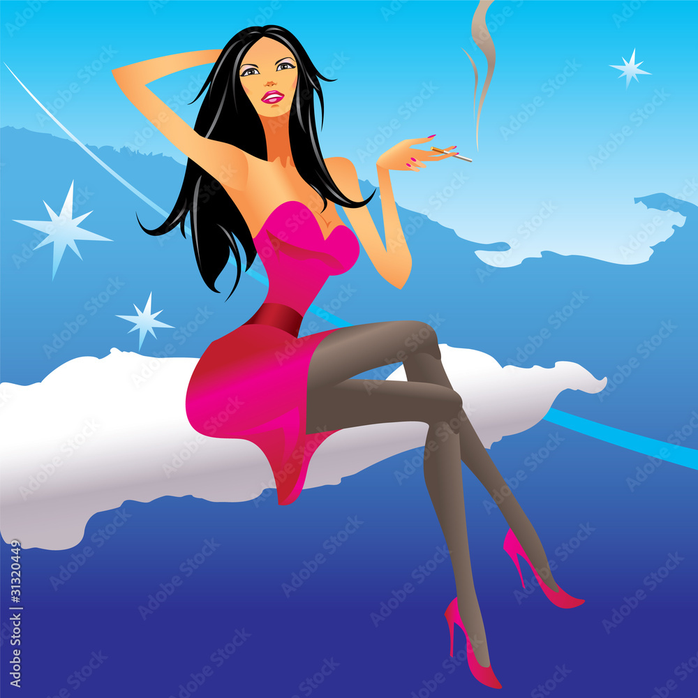 party girl set on the cloud - vector illustration 3 party girl set on the cloud - vector illustration 3