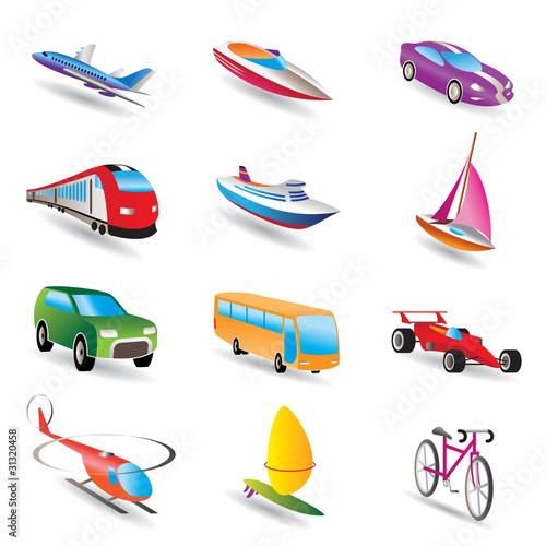 different kind of transportation and travel icons