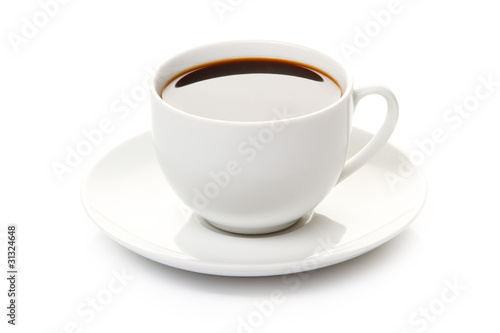 Top view of black coffee cup isolated on white photo