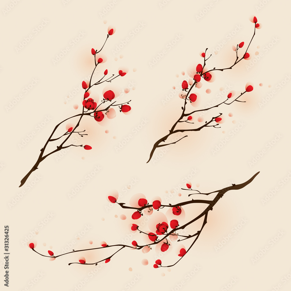 Naklejka premium Oriental style painting, plum blossom in spring