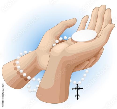Mani Preghiera Ostia e Rosario-Praying Hands Rosary and Host