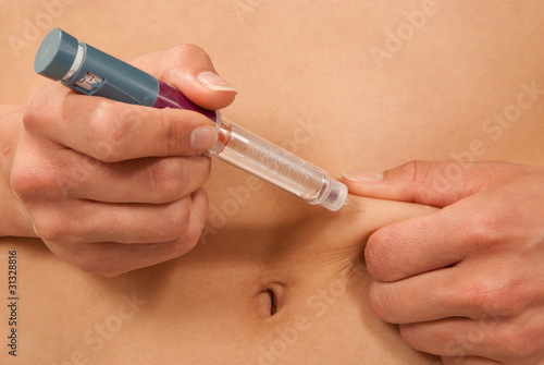 Diabetes insulin syringe pen with dose of lantus photo