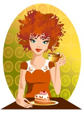 Fototapete Malerische Inspiration Frau mit Torte und Kaffee  © bruniewska