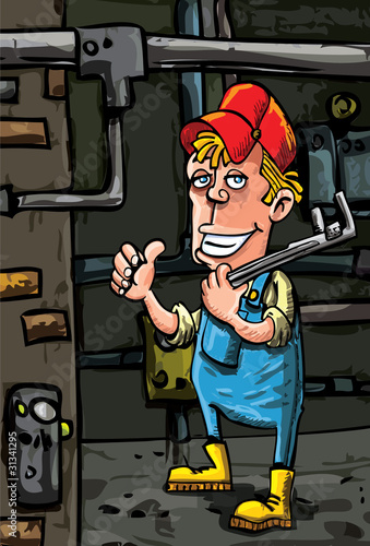 Cartoon plumber holding a tool