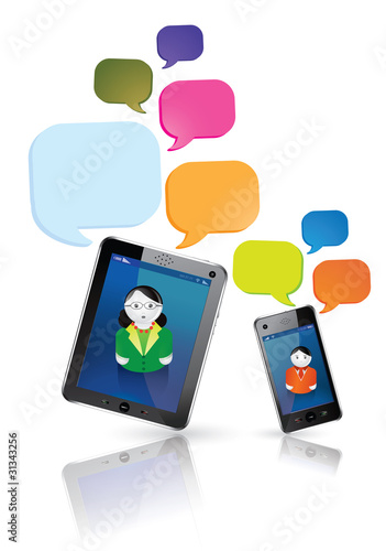 smartphone, tablette tactile, avatar et réseaux sociaux