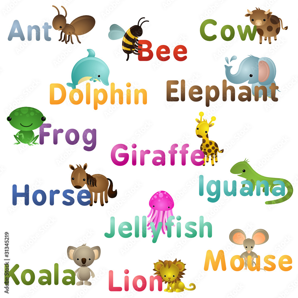A-Z english, animals, colorful letters, names part 1 Stock Vector | Adobe  Stock