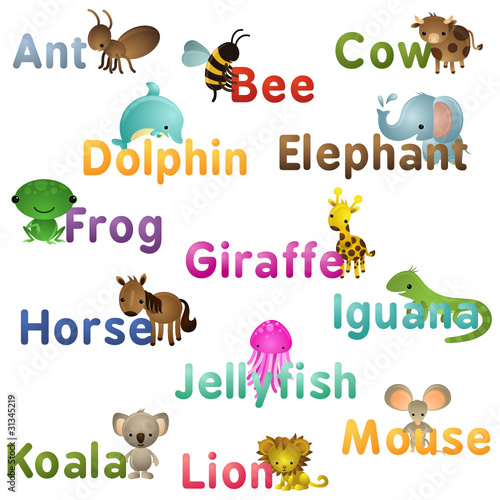 A-Z english  animals  colorful letters  names part 1