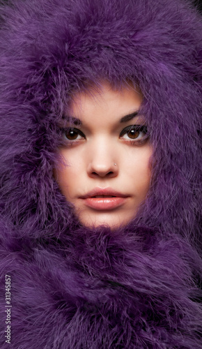alluring woman in violet fur