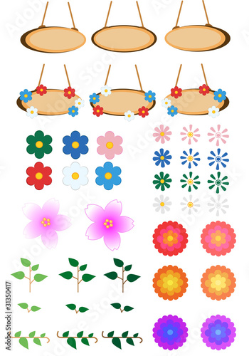 木の看板と花素材 Stock Vector Adobe Stock