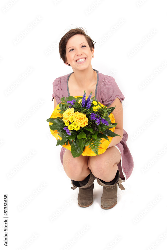 junge Frau mit Blumenstrauß junge Frau mit Blumenstrauß