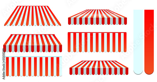 red awnings set isolated on white photo