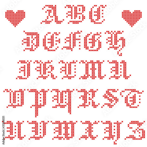 Set Of Alphabetic Characters Stitch Red/White