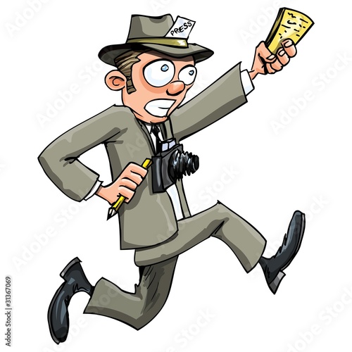 Cartoon reporter running for a interview