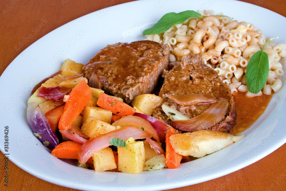 Meatloaf, oven roasted vegetables and macaroni Meatloaf, oven roasted vegetables and macaroni