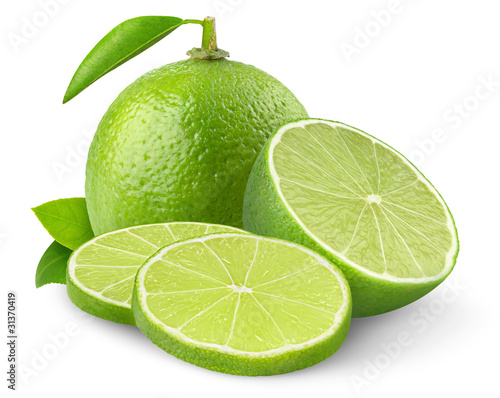 Isolated lime. Two cut limes isolated on white background