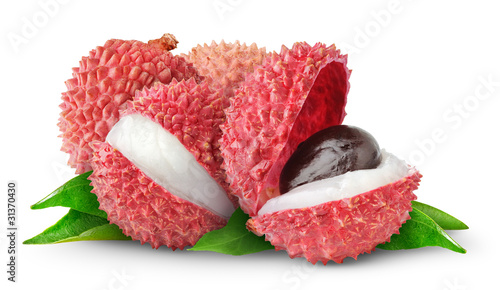 Isolated lychee fruits. Fresh cut lychees isolated on white background