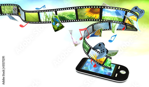 Smartphone with photos, video, music, and games