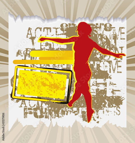 Active woman flyer template on abstract background with female s