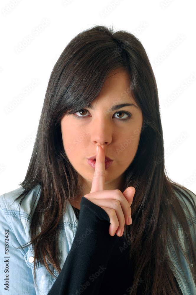 Young woman asking for silence Young woman asking for silence