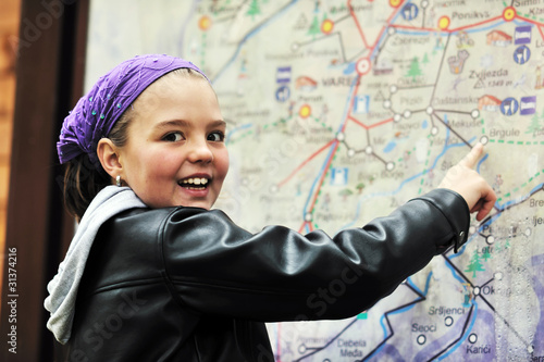 girl with city map navigation panel photo