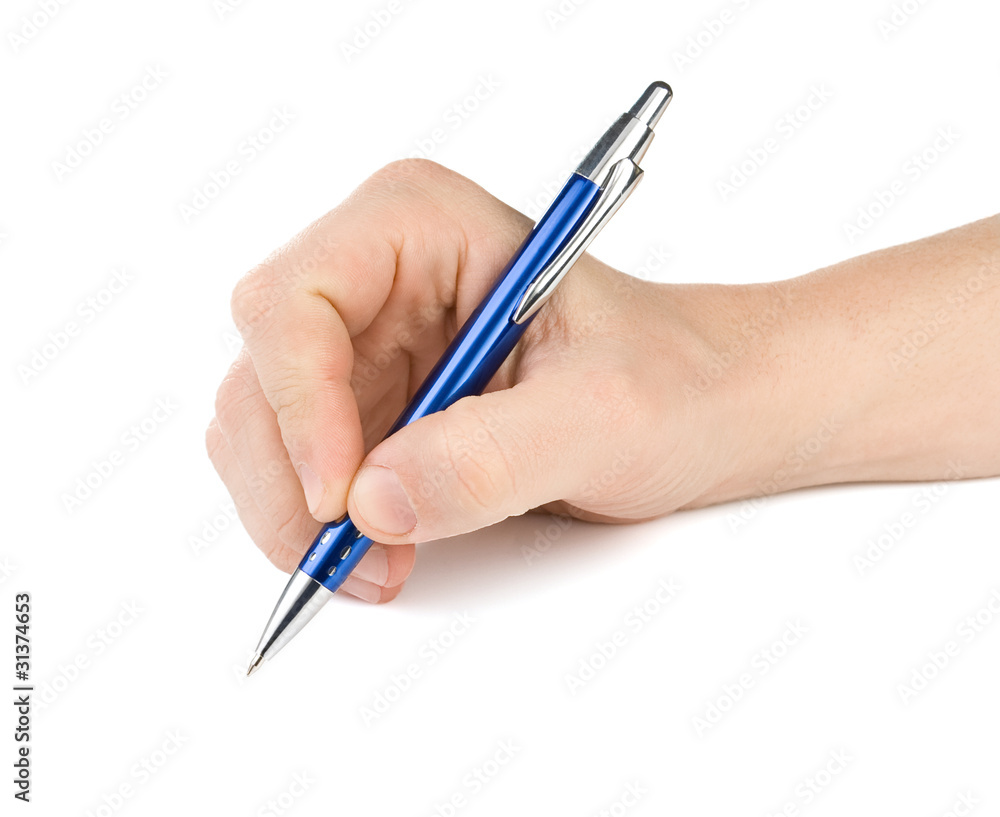 male hand with pen isolated on white male hand with pen isolated on white
