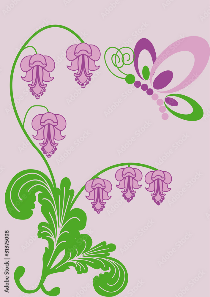 flower and butterfly on pink