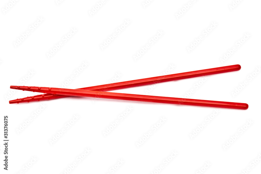 Red chopsticks isolated on white background Red chopsticks isolated on white background