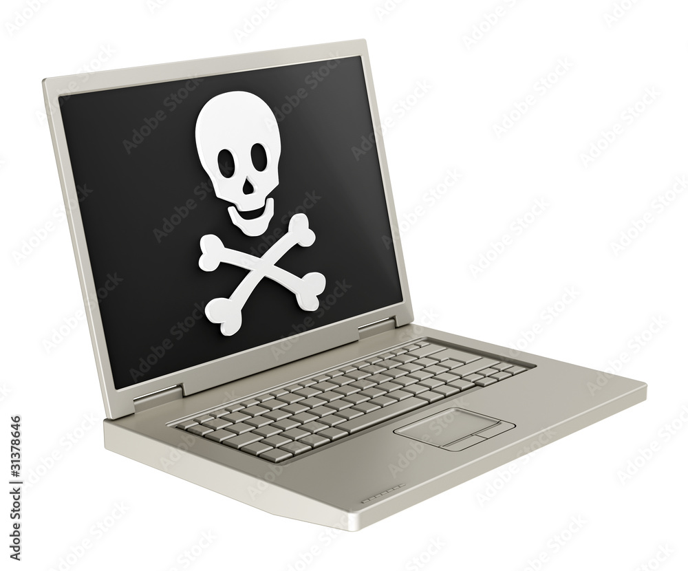 Skull and crossbones on the laptop screen. Skull and crossbones on the laptop screen.