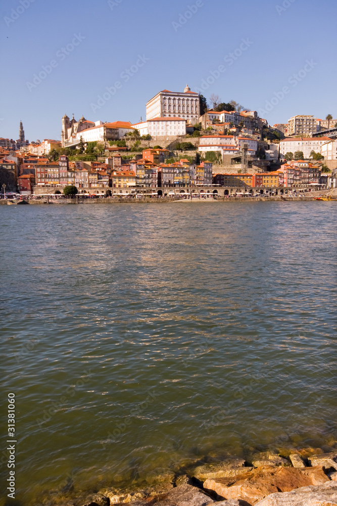 view of Douro river embankment of Porto city, Portugal