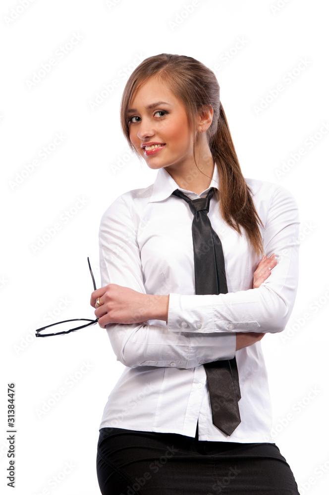 beautiful girl secretary with glasses